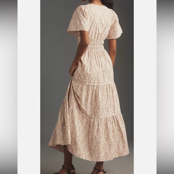 Anthropologie The Somerset Maxi Dress Print Smocked Brown Ivory Sand 2X - Picture 5 of 13